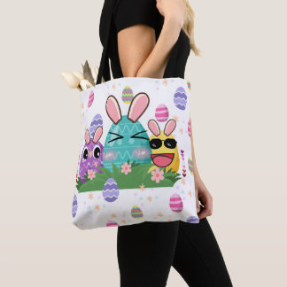 Tote Bag Un panier de pâques bleutés avec oeuf pourpre et j