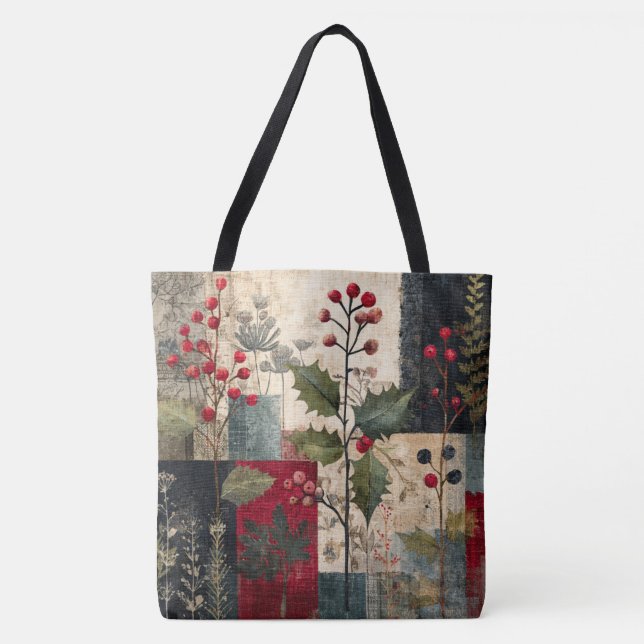 Tote Bag Un Patchwork Rustique d'Hiver à la Baie de Houx (Devant)