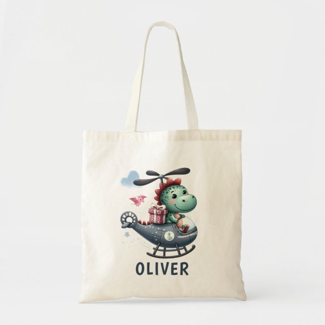 Tote Bag Un Pilote Dinosaure Cute Volant Un Hélicoptère De  (Devant)