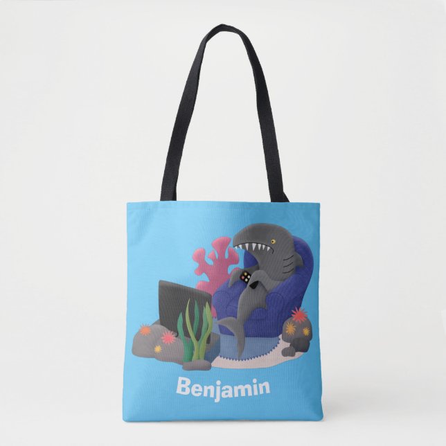 Tote Bag Un requin drôle en regardant la bande dessinée de  (Devant)