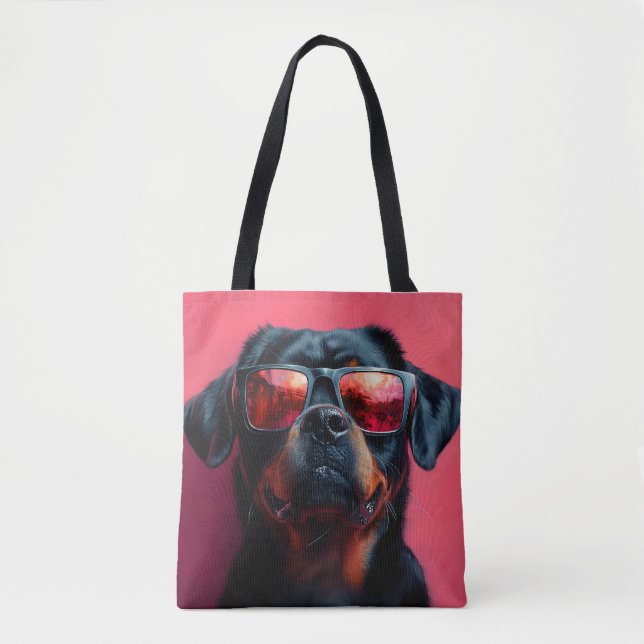 Tote Bag Un rottweiler cool avec des lunettes de soleil (Devant)