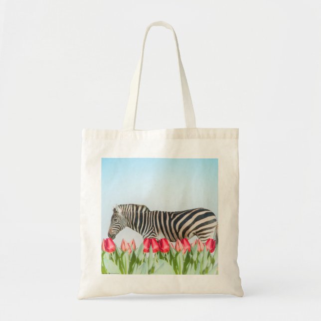 Tote Bag Un zèbre parmi les tulipes (Devant)