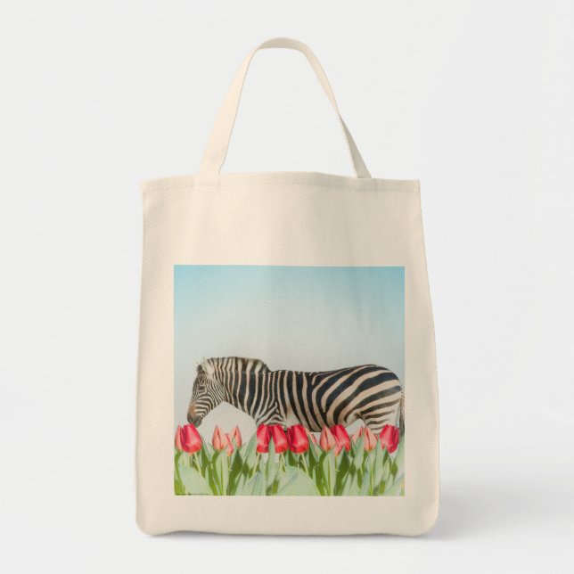Tote Bag Un zèbre parmi les tulipes (Devant)