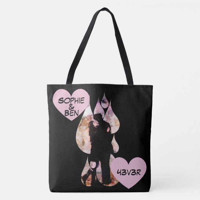 Tote Bag Under Umbrella: Romantic Couple Kissing in Rain (Devant)