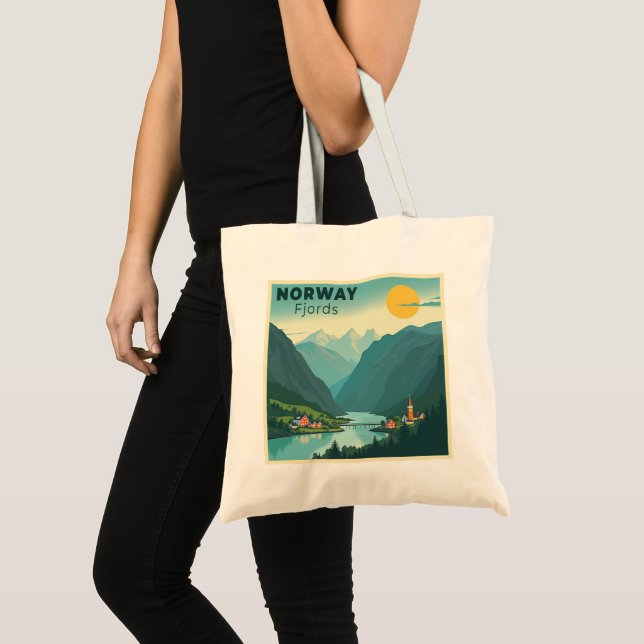 Tote Bag Une affiche de voyage classique nostalgique - Norv (Devant (produit))
