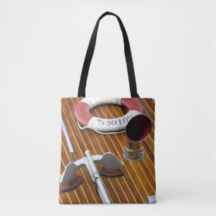 Tote Bag Une Ancre et une Vie-Balise sur un bateau en bois