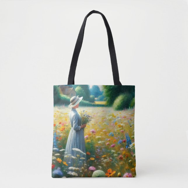 Tote Bag Une femme aux fleurs à la maison (Devant)