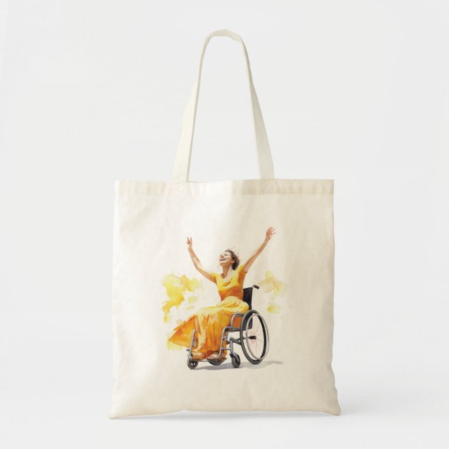 Tote Bag Une femme en fauteuil roulant danse joyeusement (Devant)