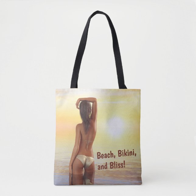 Tote Bag Une fille en bikini en mer au coucher du soleil (Devant)