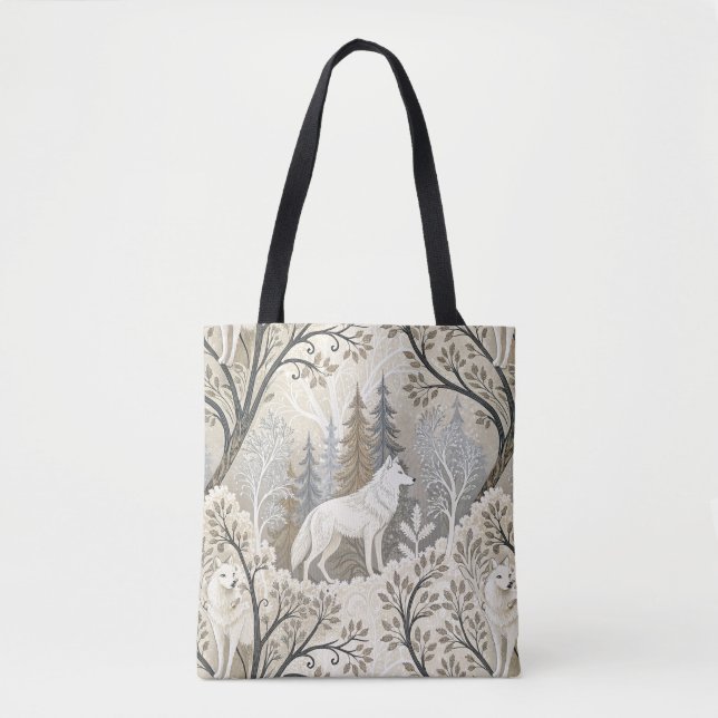 Tote Bag Une forêt d'hiver paisible avec des loups blancs (Devant)