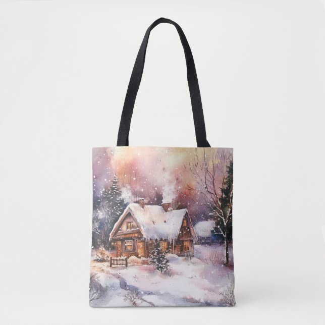 Tote Bag Une maisonnette confortable en hiver (Devant)