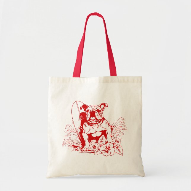 Tote Bag Une plage qui adore le bulldog rouge attraper des  (Devant)