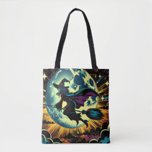 Tote Bag Une sorcière et une Pleine lune Halloween