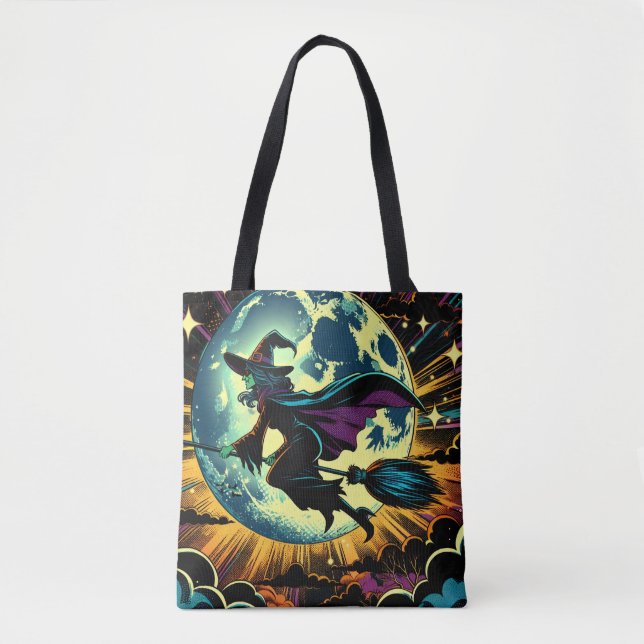 Tote Bag Une sorcière et une Pleine lune Halloween (Devant)