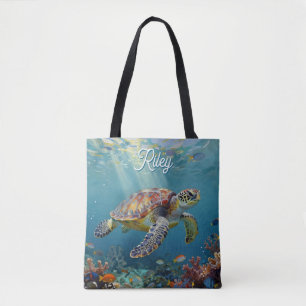 Tote Bag Une Tortue de Mer et des Rayons de Soleil dans l'O
