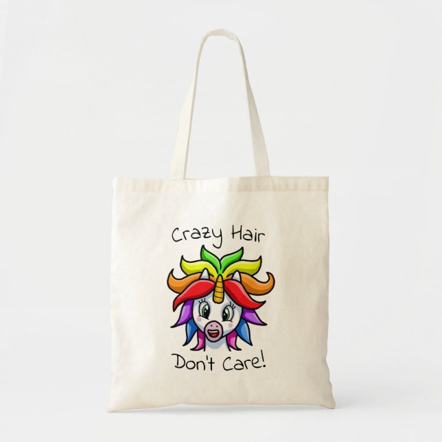 Tote Bag Unicorn Crazy Hair ne s'en fiche pas drôle (Devant)