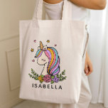 Tote Bag Unicorn Cute Whimsical Girly Personalized Name<br><div class="desc">Unicorn Cute Whimsical Girly Pink Floral Personalized Name Tote Bag features a cute unicorn with stars,  hearts and flowers. Perfect for back to school,  book bags for girls,  birthday party gifts and favors,  personalized Christmas gifts for girls and more. Designed by ©Evco Studio www.zazzle.com/store/evcostudio</div>