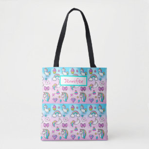 Tote Bag Unicorn Girls Pink Blue Shoulder