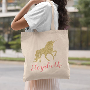 Tote Bag Unicorn Gold Parties scintillant Girly Nom personn