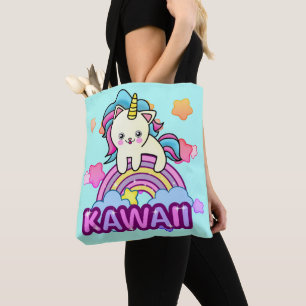 Tote Bag Unicorn Kawaii Chat Ultimate sur Rainbow