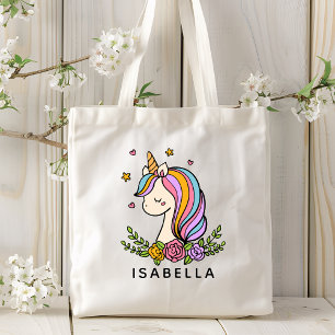 Tote Bag Unicorn mignon Whimsical Girl Nom personnalisé