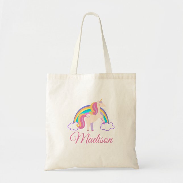 Tote Bag Unicorne arc-en-ciel magique personnalisée (Devant)