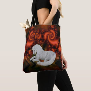 Tote Bag Unicorne blanche Fractale rouge Imaginaire Cheval 