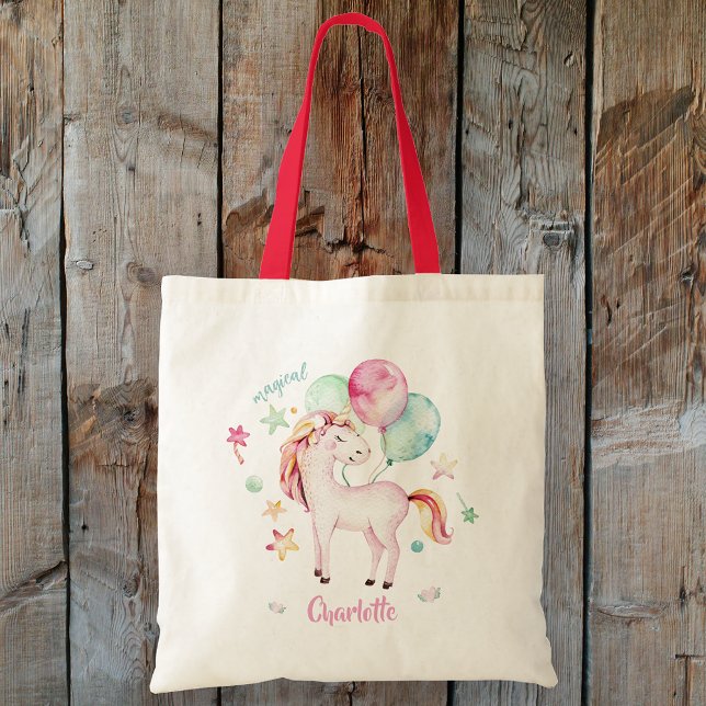 Tote Bag Unicorne du ballon de nom personnalisé (Custom Name Balloon Unicorn Tote Bag)