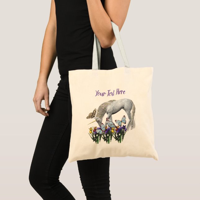 Tote Bag Unicorne Et Papillons Imaginaire Personnalisé (Devant (produit))