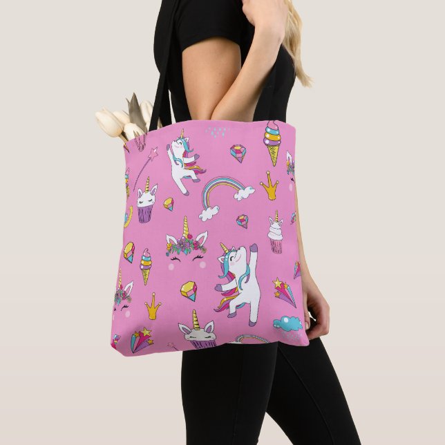 Tote Bag Unicorne Fan Club motif rose (De près)