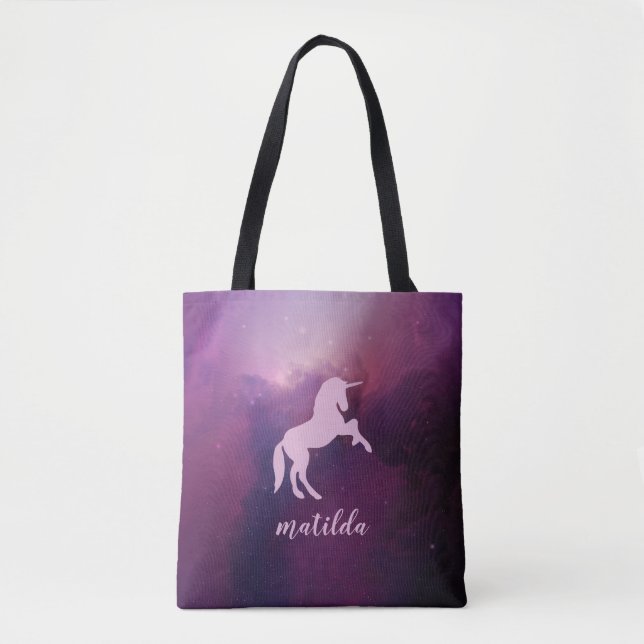 Tote Bag unicorne mignonne mauve magique (Devant)