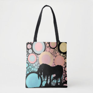 Tote Bag Unicorne mystique (cercles roses et turquoises)