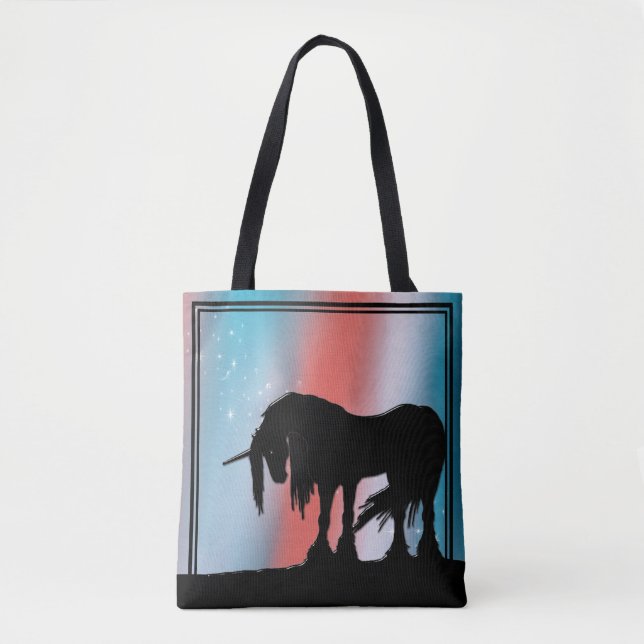Tote Bag Unicorne mystique (rouge et bleu) (Devant)