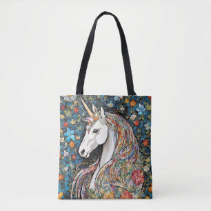 Tote Bag Unicorne Mythique Créature Animal Floral Fourre-to