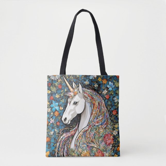 Tote Bag Unicorne Mythique Créature Animal Floral Fourre-to (Devant)