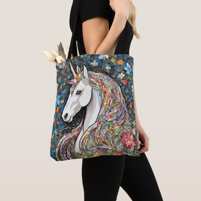 Tote Bag Unicorne Mythique Créature Animal Floral Fourre-to (De près)