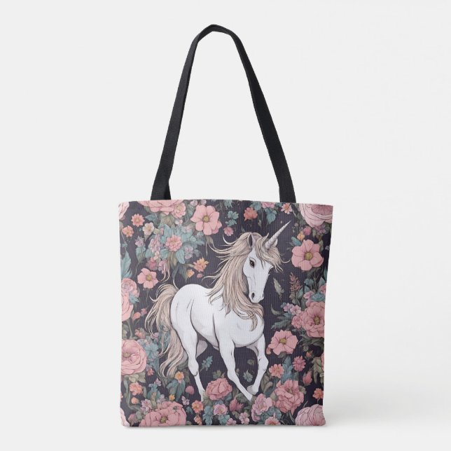 Tote Bag Unicorne Mythique Fleurs d'Animaux Fourre-tout (Dos)