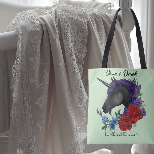 Tote Bag Unicorne noire violet Fleurs de Sage Rouge