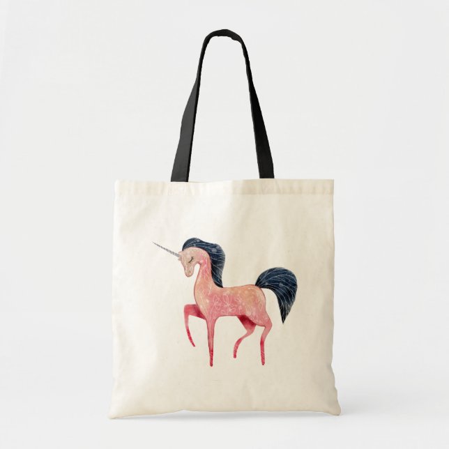 Tote Bag Unicorne nordique rose avec Mane noir (Devant)