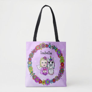 Tote Bag Unicorne personnalisée et violet fée