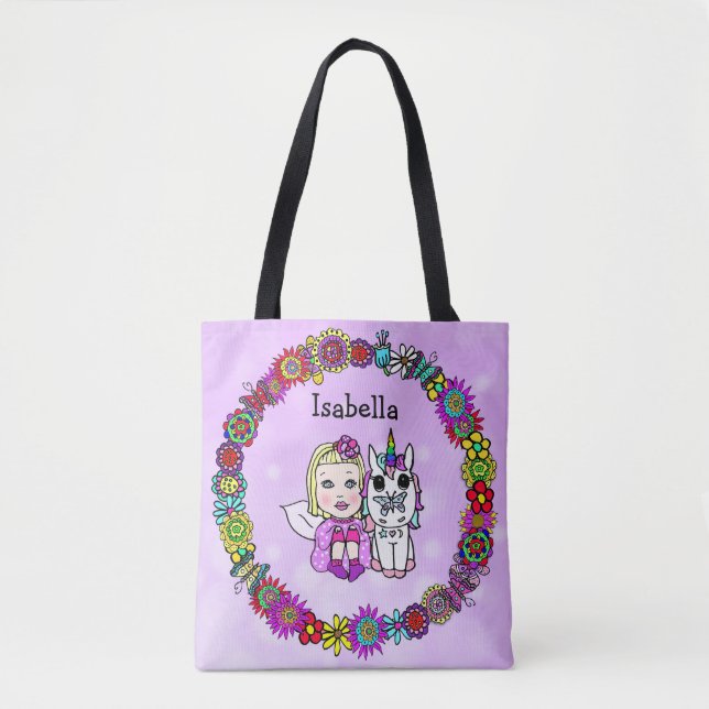 Tote Bag Unicorne personnalisée et violet fée (Devant)