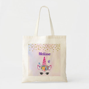 Tote Bag Unicorne tendance avec Fleurs Papillons & Confetti