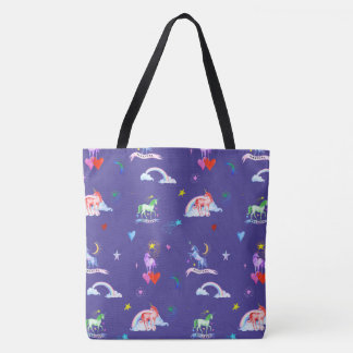 Tote Bag Unicornes aquarelle