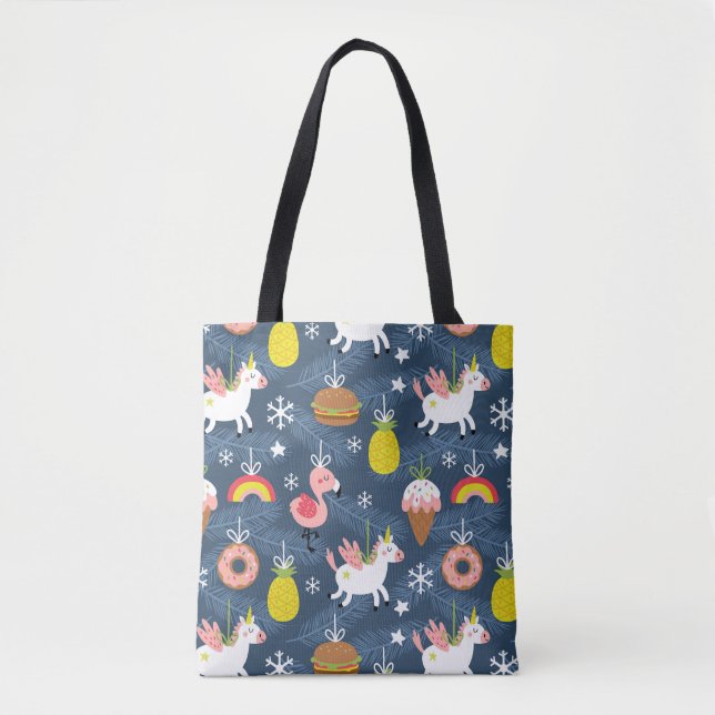 Tote Bag Unicornes de Noël amusants et Flamants roses Motif (Devant)