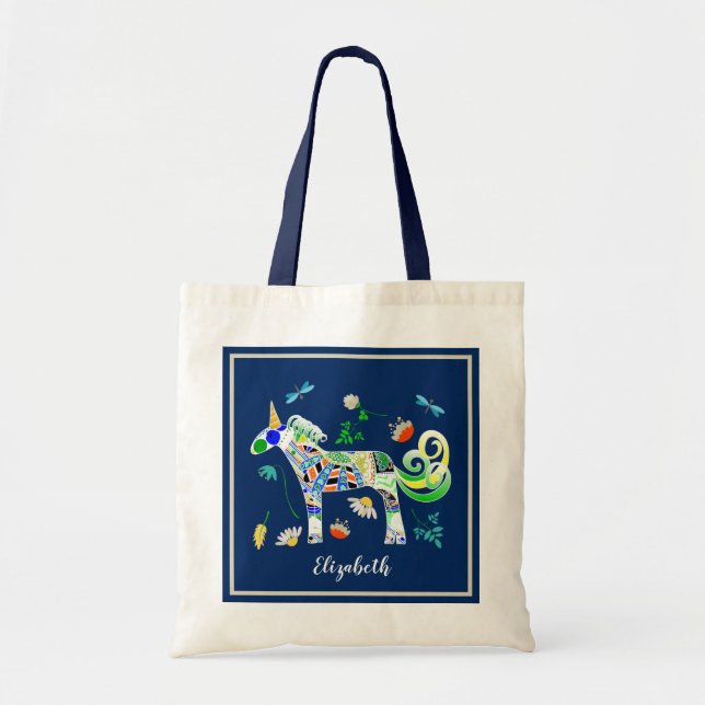 Tote Bag Unicornes et libellules fantaisistes (Devant)