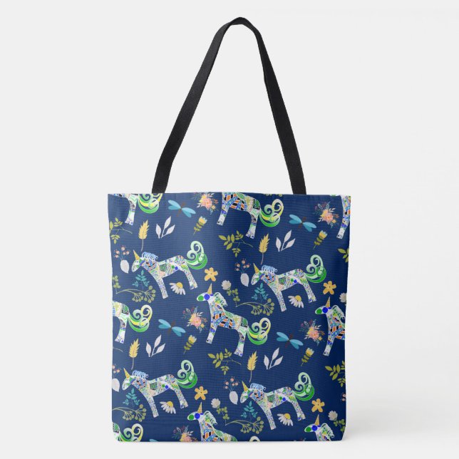 Tote Bag Unicornes et libellules fantaisistes (Devant)