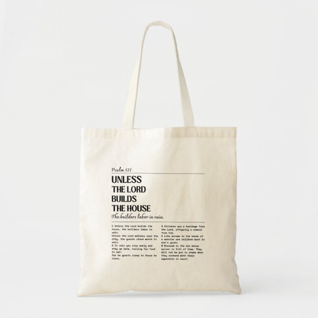 Tote Bag Unless The Lord Builds Psalm 127 Bag (Devant)