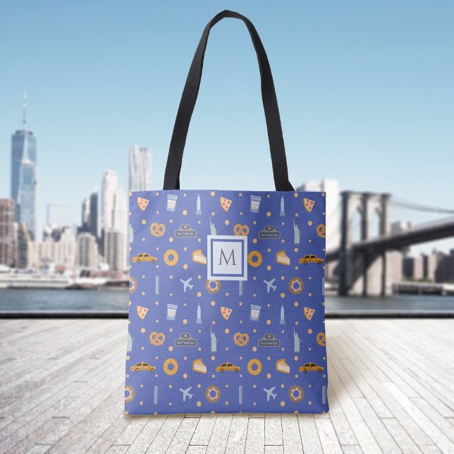Tote Bag Urbain New York City Motif Royal Blue Monogram (Créateur téléchargé)