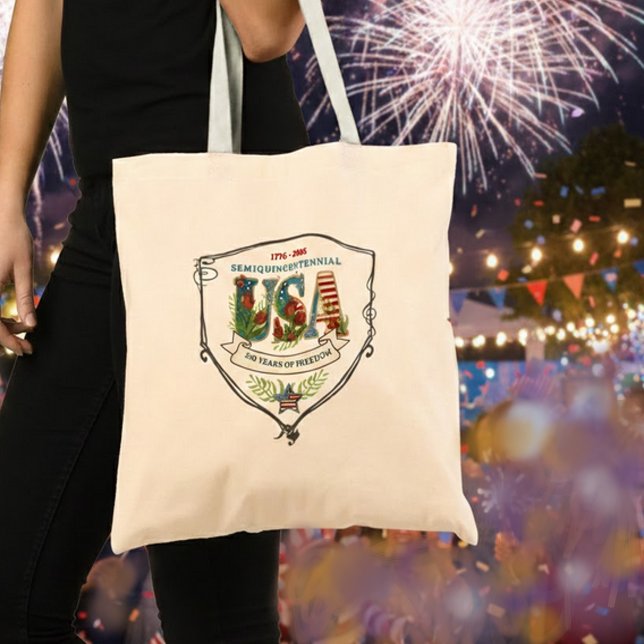 Tote Bag US 250 Ans de Liberté Toile Botanique (US 250 Years of Freedom Botanical Canvas Tote Bag)