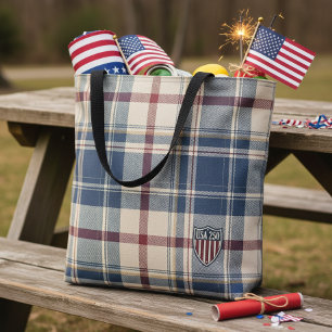 Tote Bag USA 250 Plaid Américain Motif Bouclier ID1301